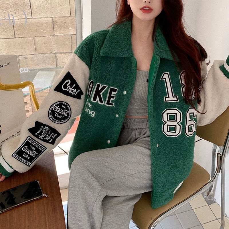 Áo khoác giả lông cừu dày dặn thời trang thu đông cho nữ