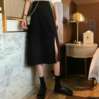 [Sẵn- sale] Chân váy đen chữ A lưng chun xẻ tà sexy