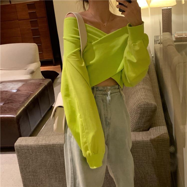 Áo Len Tay Dài Cổ Chữ V Màu Sắc Đơn Giản Phong Cách Hàn Quốc Thời Trang Mùa Xuân Cho Nữ 2021