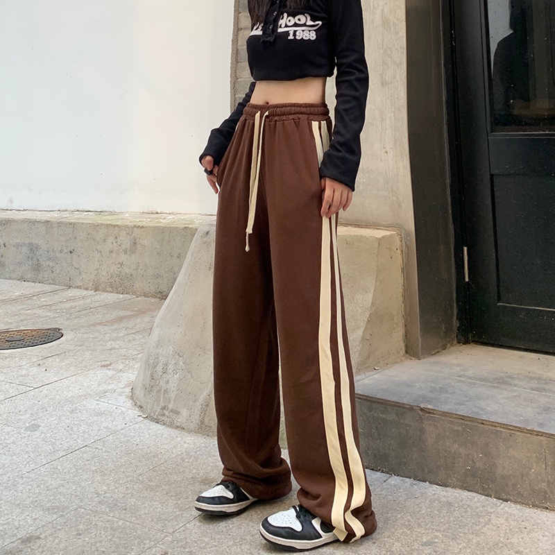 Quần Dài Thể Thao Nữ Ống Rộng Họa Tiết Sọc Ngang Mới