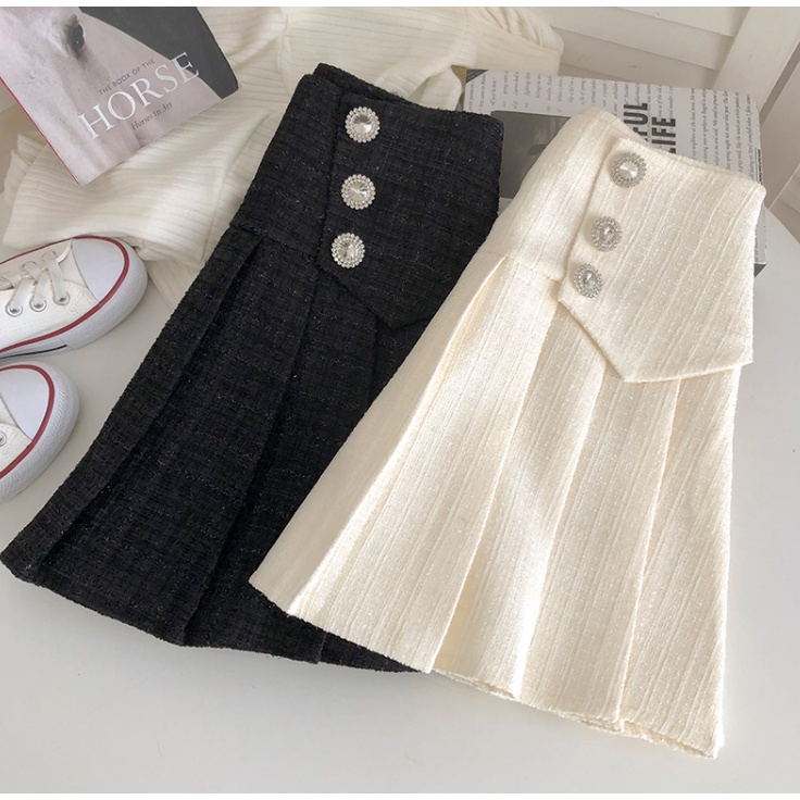 Chân váy Tweed xếp ly dáng chữ A phối khuy | BigBuy360 - bigbuy360.vn