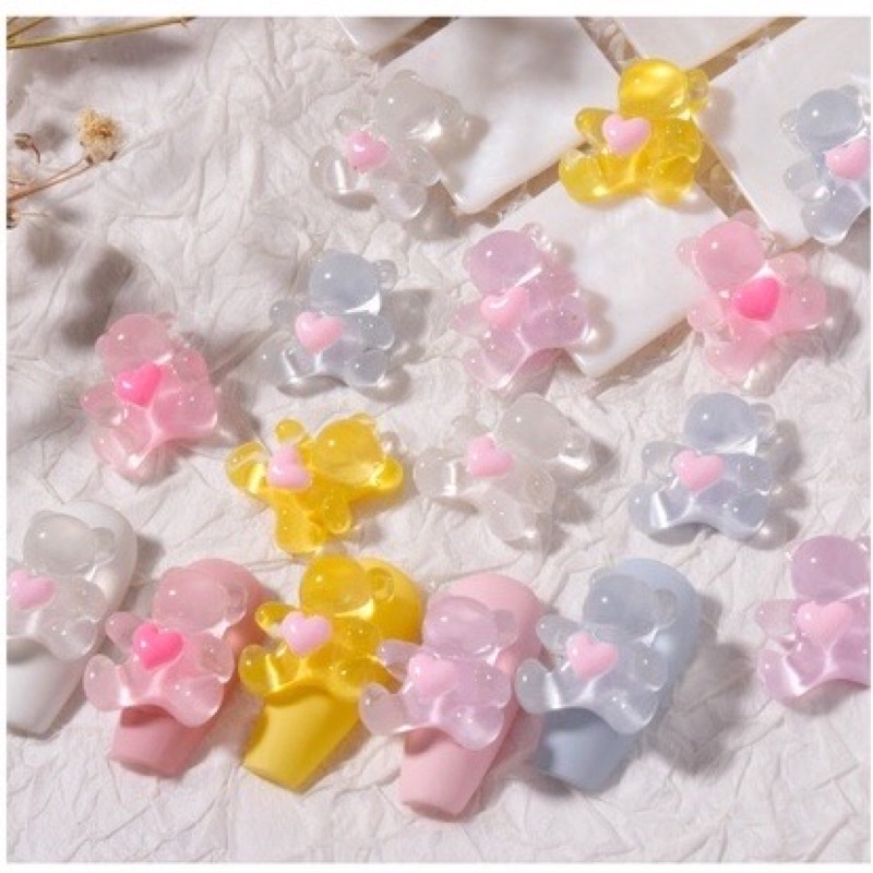 Charm Gấu Tim Trang Trí Móng
