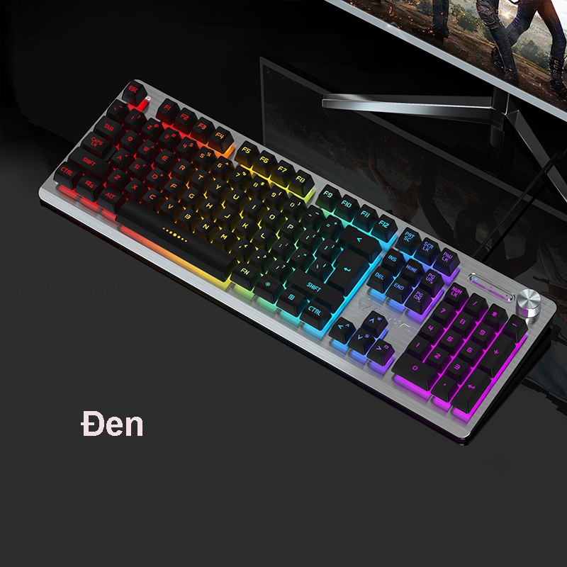 Bàn Phím Giả Cơ Gaming LangTu K002 Núm Xoay Điều Chỉnh Độ Sáng LED Âm Lượng Full Size 104 Phím