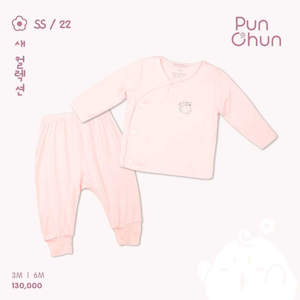 Bộ dài cúc chéo Punchun hồng cho bé