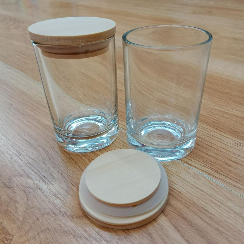 Cốc, Ly Thủy Tinh đựng nến thơm Handmade 100ml kèm nắp gỗ cao cấp - Dụng cụ làm nến thơm