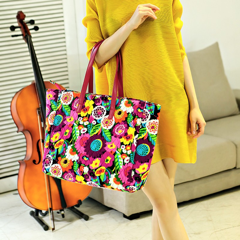 Túi Tote Đeo Vai / Xách Tay Đơn Họa Tiết Hoa Sức Chứa Lớn Thời Trang Cho Nữ