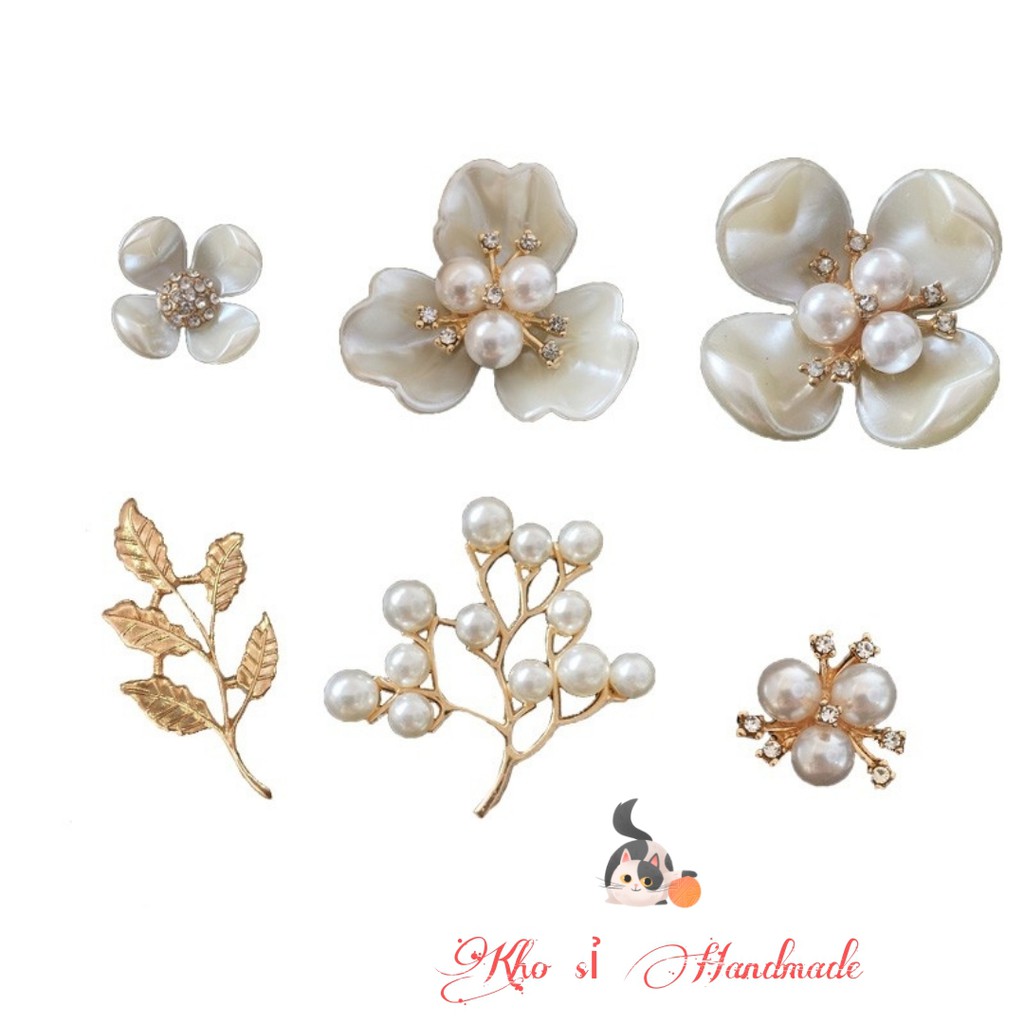 Cành 5 lá mạ kim loại 2.5*4.2cm - Phụ kiện đính túi, ví, hoa vải, bờm nơ, cài áo  Handmade