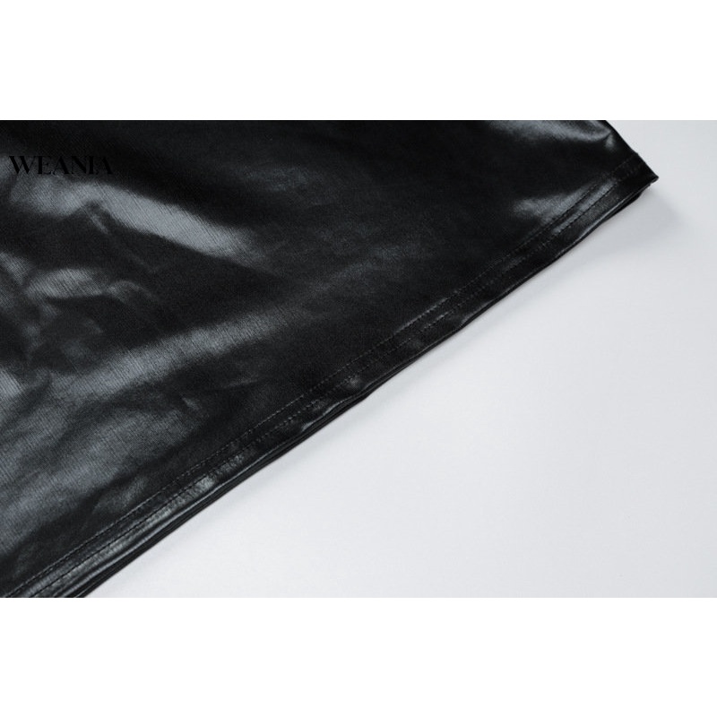 Đầm Da Pu Dài Tay Ôm Dáng Phối Khóa Kéo Quyến Rũ Cho Nữ