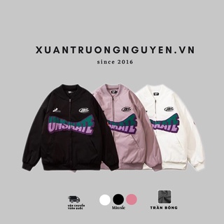 Áo khoác bomber varsity jacket nam nữ chữ thêu Unsnate trần bông nhẹ cực ấm
