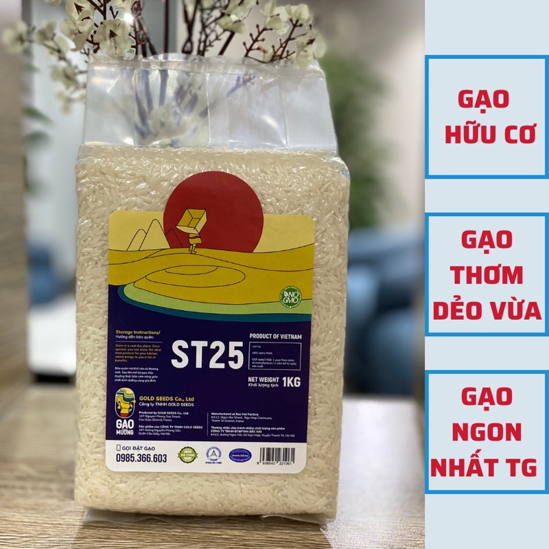 Gạo hữu cơ ST25 thơm ngon đóng gói hút chân không 1kg