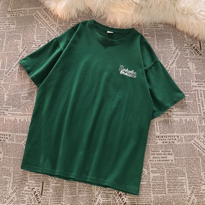 NUZIRO  Áo thun nữ  tay ngắn cổ tròn màu xanh lục thời trang