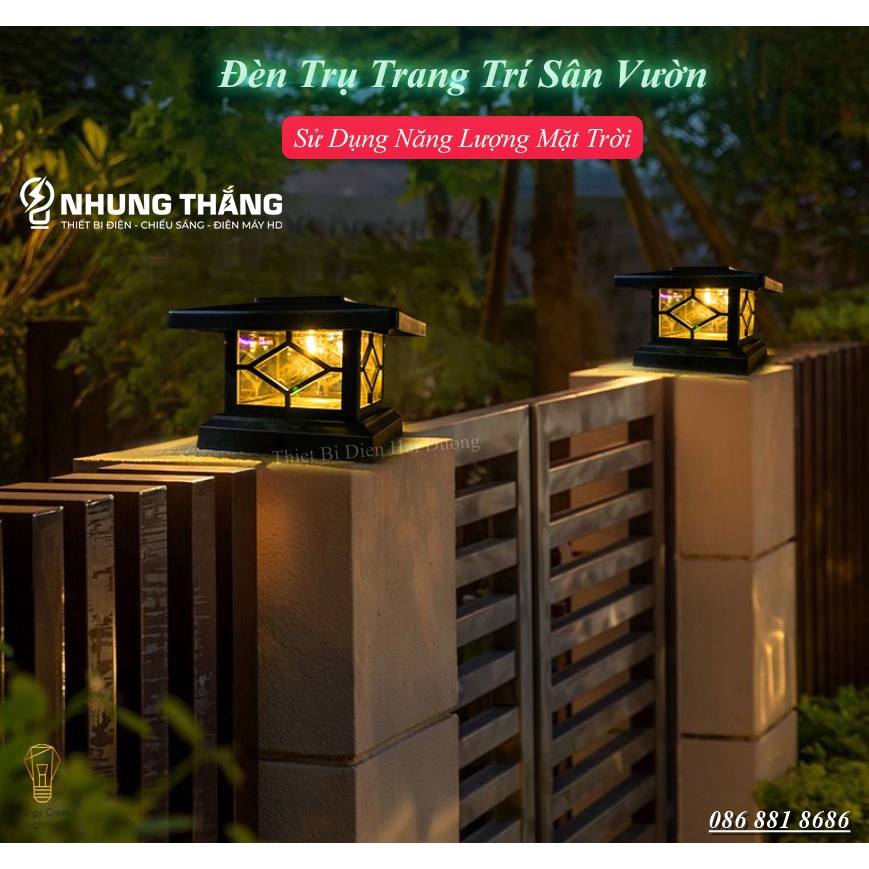 Đèn Sân Vườn Ngoài Trời NT-5 - Trụ Cổng Cột Đèn Hàng Rào Mái Hiên - Chống Nước Cao Cấp Decor Vintage-Năng Lượng Mặt Trời