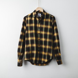 Áo sơ mi nam dài tay ZARA caro VÀNG ĐEN vải Dạ Mỏng cao cấp - Phong Cách Thời Trang