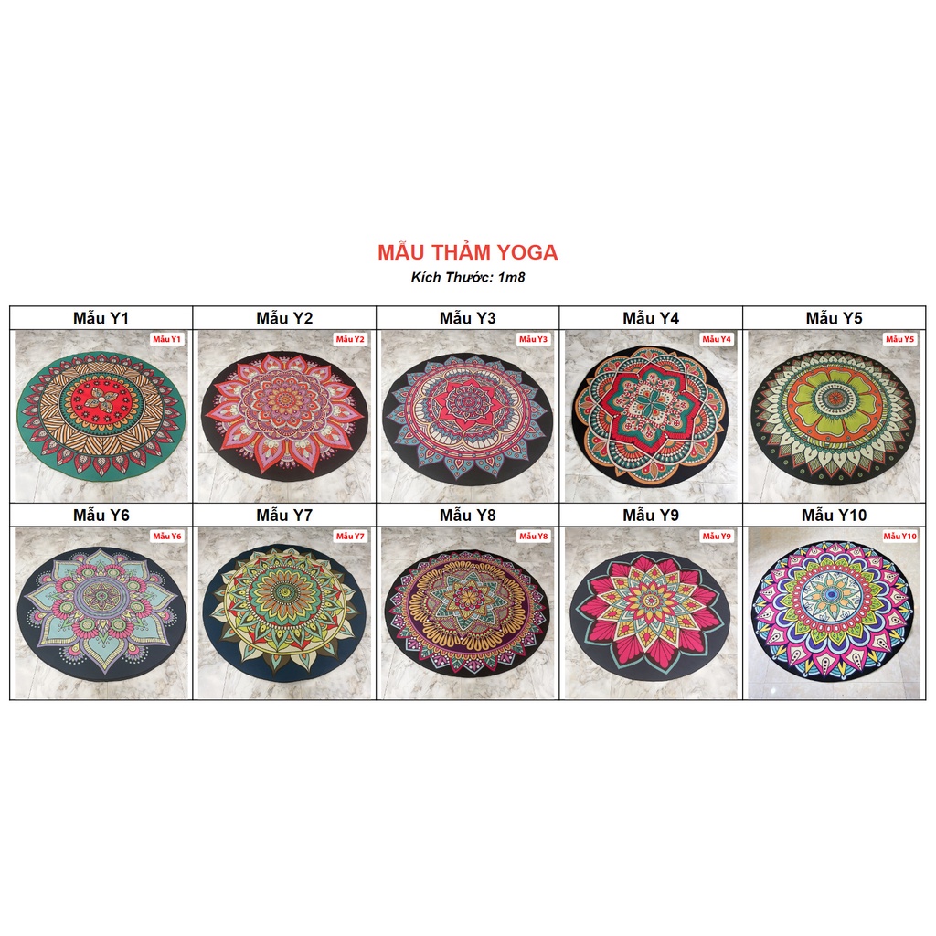 THẢM TRÒN YOGA 1M8 - THẢM MANDALA - ĐẾ CAO SU CHỐNG THẤM - TRƠN TRƯỢT