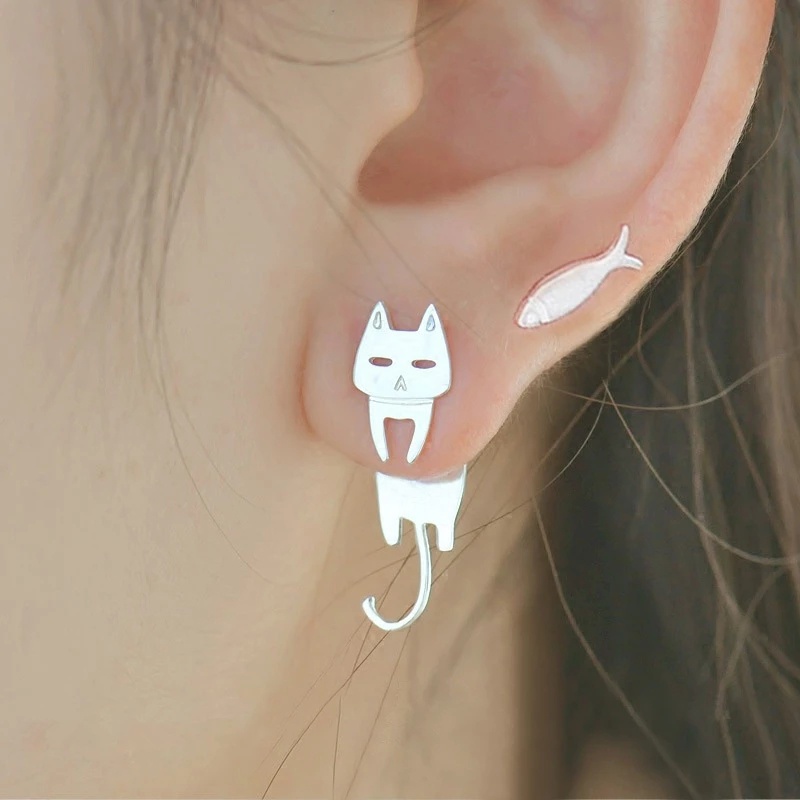 1 Đôi Bông Tai Hình Mèo Hoạt Hình Đáng Yêu