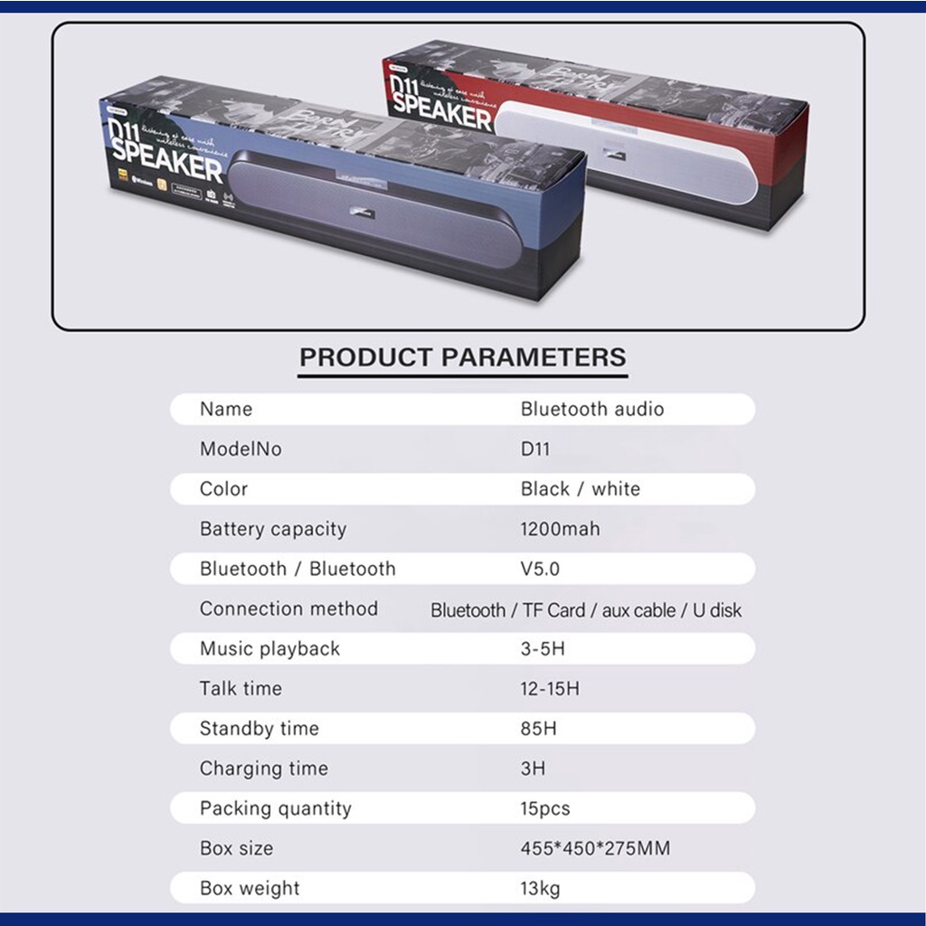 Loa bluetooth mini WK DESIGN D11, Loa thanh mini bluetooth V5.0 hỗ trợ USB thẻ nhớ Jack 3.5 kết nối máy tính | Cún Store