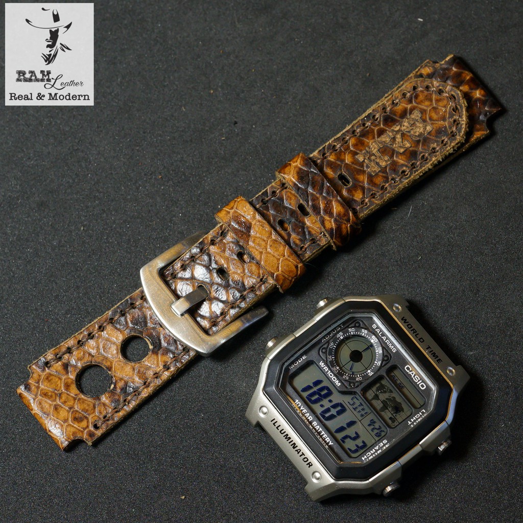 Dây đồng hồ RAM Leather cho CASIO 1200, AE 1200, 1300, 1100, A159 , A168 , Size 18 da dê thật cao cấp RAM Leather 1995