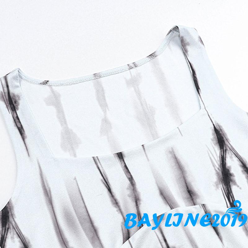 Áo Tank Top Sát Nách Cổ Vuông In Họa Tiết Mực In Phong Cách Đường Phố Thời Trang Mùa Hè Cho Nữ