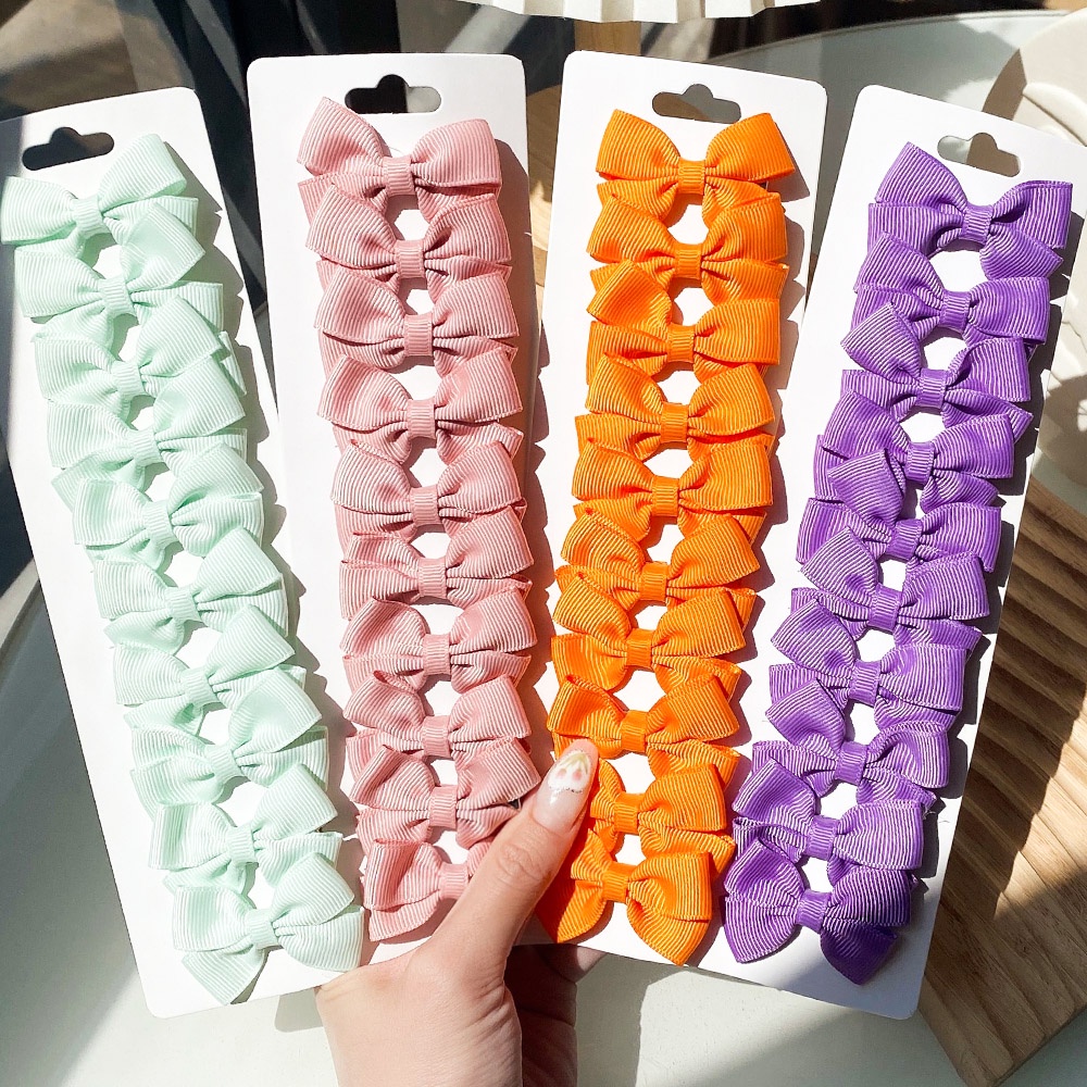 Set 10 kẹp tóc KIDSBOWS đính nơ nhỏ màu sắc xinh xắn đa dạng dành cho bé gái