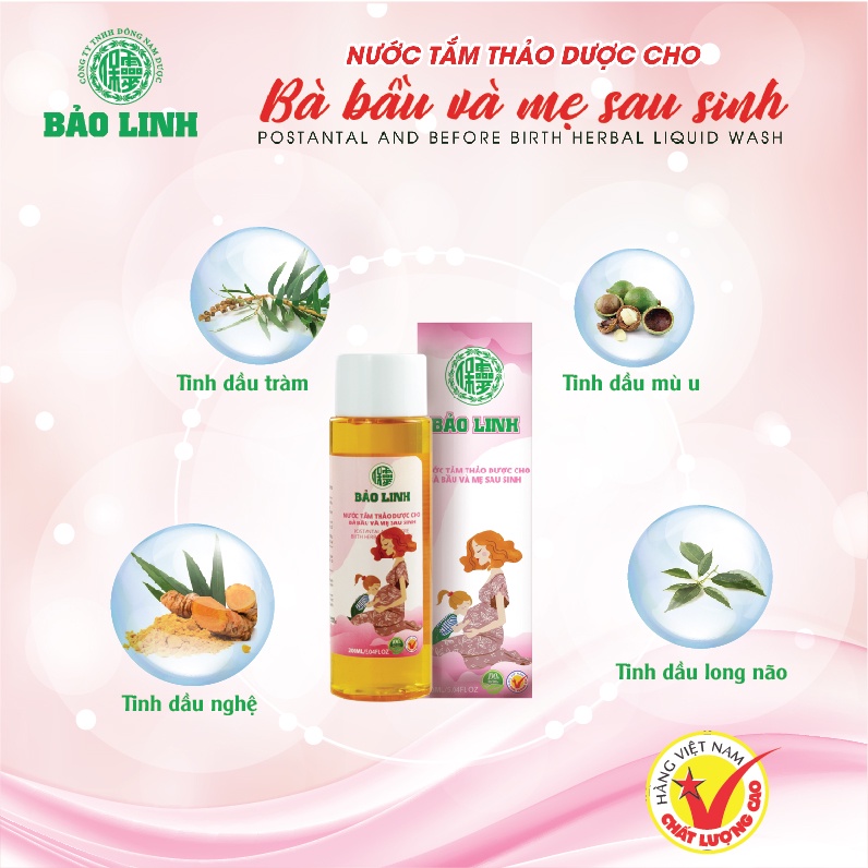 Nước Tắm Tinh Dầu Thảo Dược Bảo Linh Cho Bà Bầu, Mẹ Sau Sinh dung tích 200ml và 70ml siêu tiết kiệm