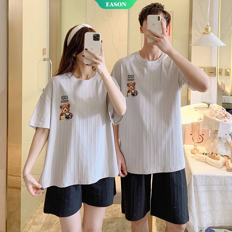 Bộ Đồ Ngủ Tay Ngắn Cổ Tròn Chất Liệu Cotton Mỏng Mềm Mại Thoải Mái Thời Trang Mùa Hè Cho Nam Và Nữ WT41