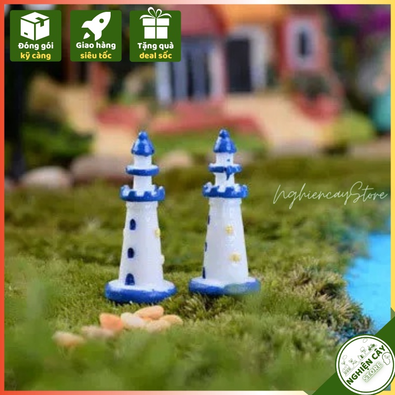 Phụ kiện Ngọn hải đăng xanh trang trí tiểu cảnh, cây cảnh, sen đá