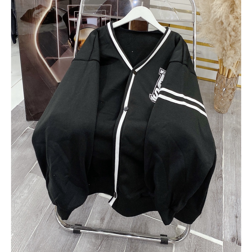 Khoác Cardigan In Chữ A Viền Sọc Tay Dáng Rộng Nam Nữ Unisex Uzzlang