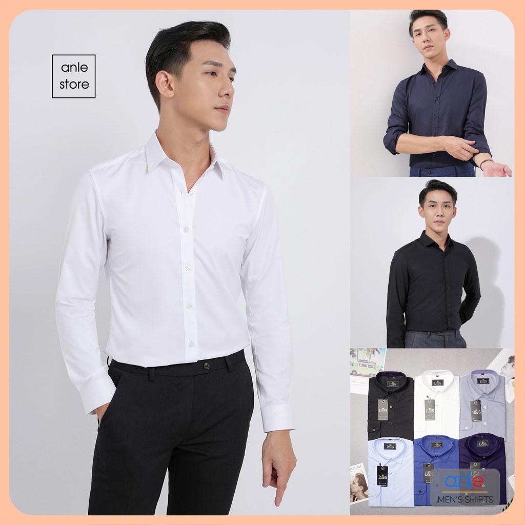 Áo sơ mi nam công sở LOUIS dài tay đẹp form Hàn Quốc Cotton lụa xuất khẩu cao cấp màu trắng đen [Ảnh và Video Thật]