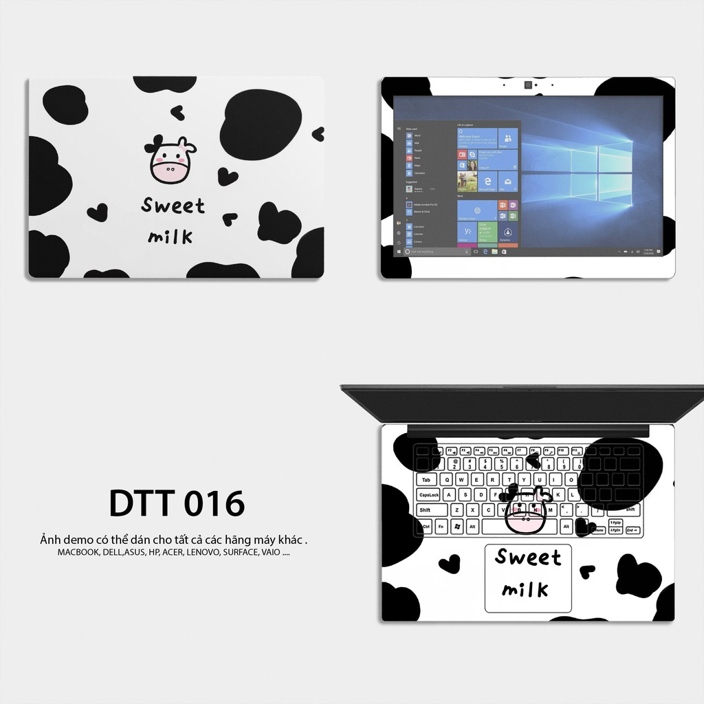 Bộ skin dán laptop mẫu Bò Sữa / Có mẫu decal dán cho tất cả các hãng máy tính