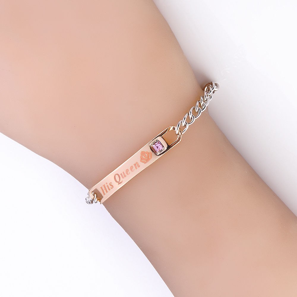 Vòng đeo tay đôi bằng thép không gỉ họa tiết chữ vua/ nữ hoàng