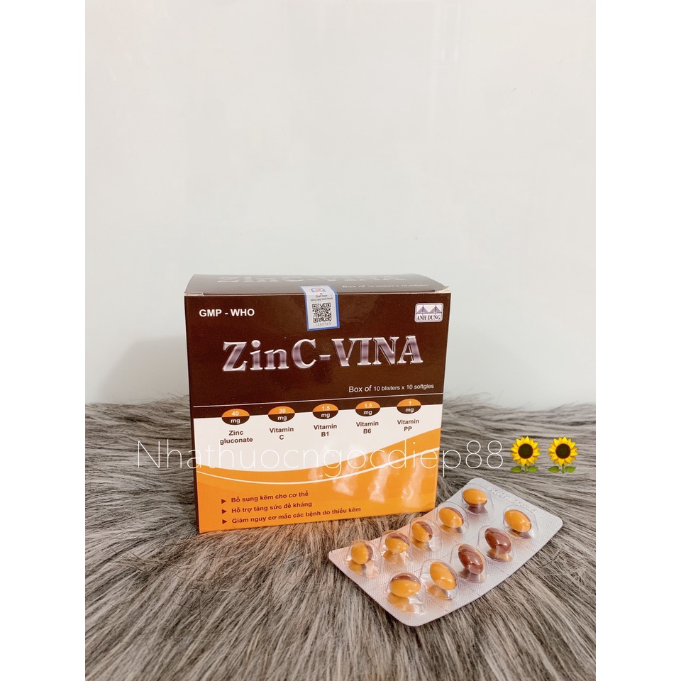 Viên uống tăng sức đề kháng ZinC - Vina - giúp bổ sung kẽm cho cơ thể, giảm nguy cơ các bệnh do thiếu kẽm