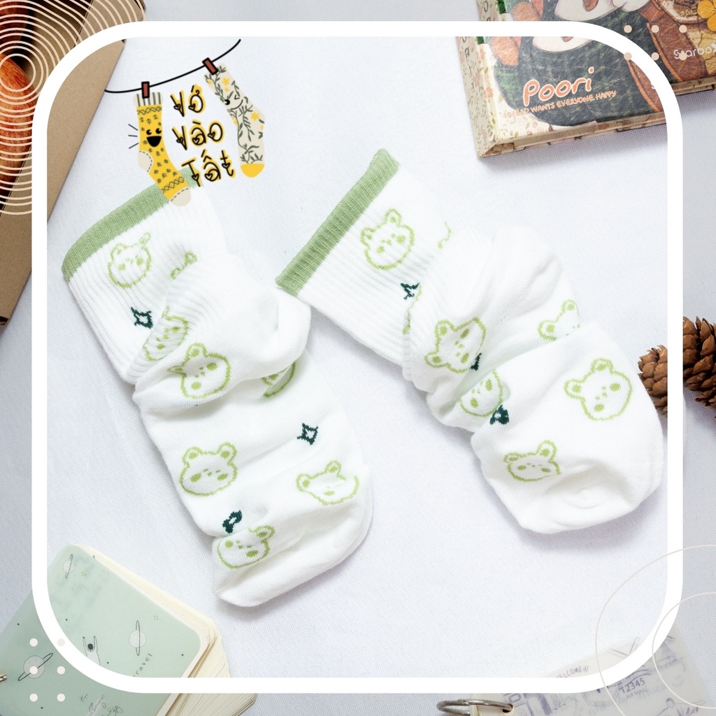 TẤT VỚ CỔ CAO NỮ HÌNH GẤU XANH LÁ
