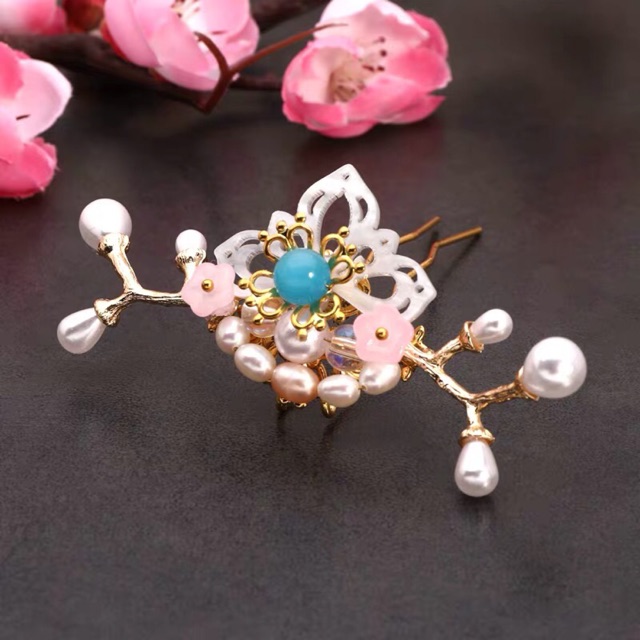 Set làm kim quan cài tóc ngọc xanh