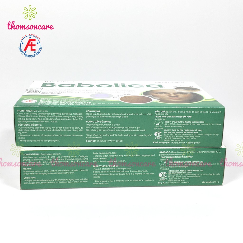 Babolica - Viên uống giảm nhăn da, chống lão hóa đẹp da cho phụ nữ sau sinh từ collagen và thảo dược