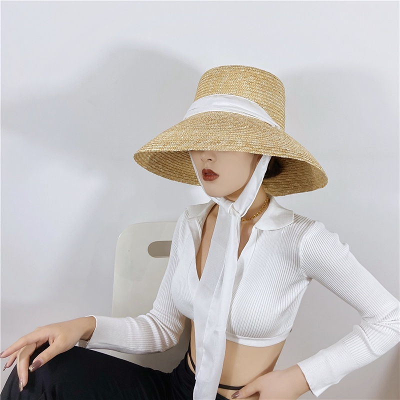 Nón Cói Rộng Vành Phối Dây Ruy Băng Thời Trang Đi Biển Mùa Hè Mới Cho Nữ