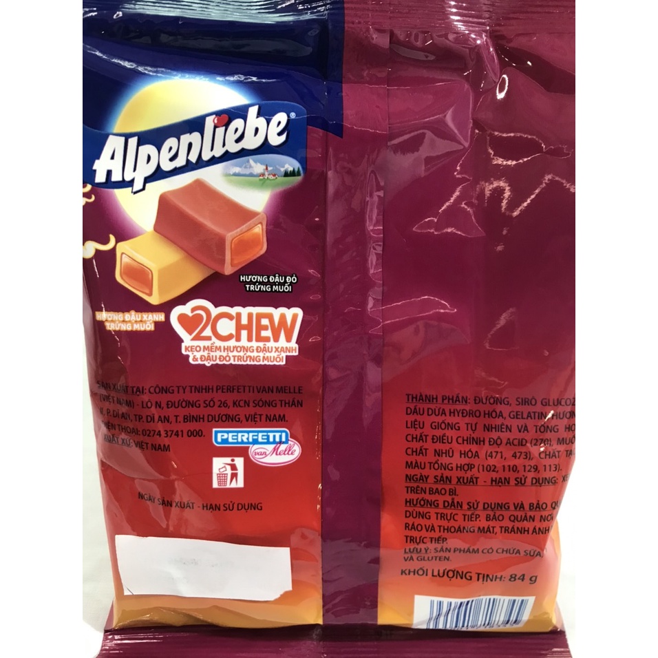 Kẹo Mềm Hương Đậu xanh và Đậu Đỏ Trứng Muối Alpenliebe 2Chew (Gói 84g-nhỏ)