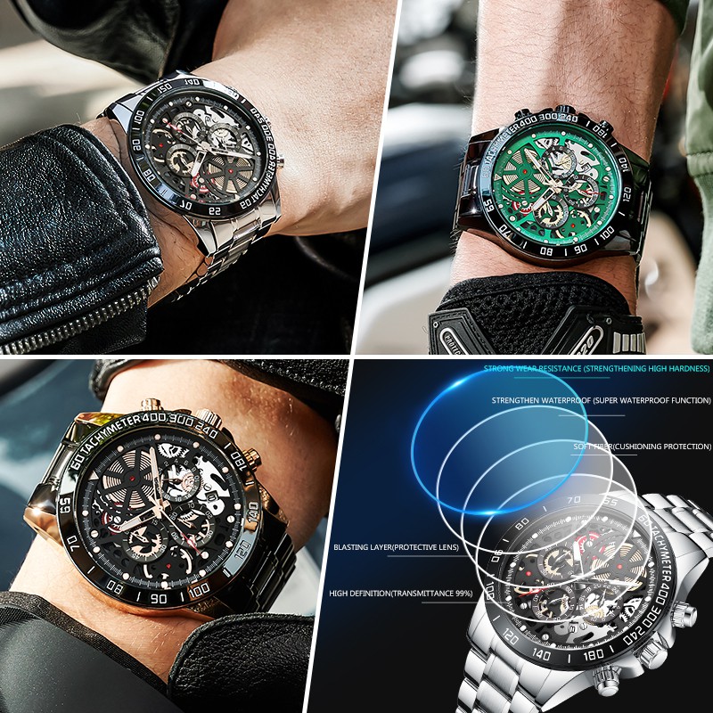 Đồng Hồ Đeo Tay WISHDOIT Máy Thạch Anh Chống Nước Dây Thép Không Gỉ Màu Đen Phong Cách Thể Thao Sang Trọng Cho Nam | BigBuy360 - bigbuy360.vn