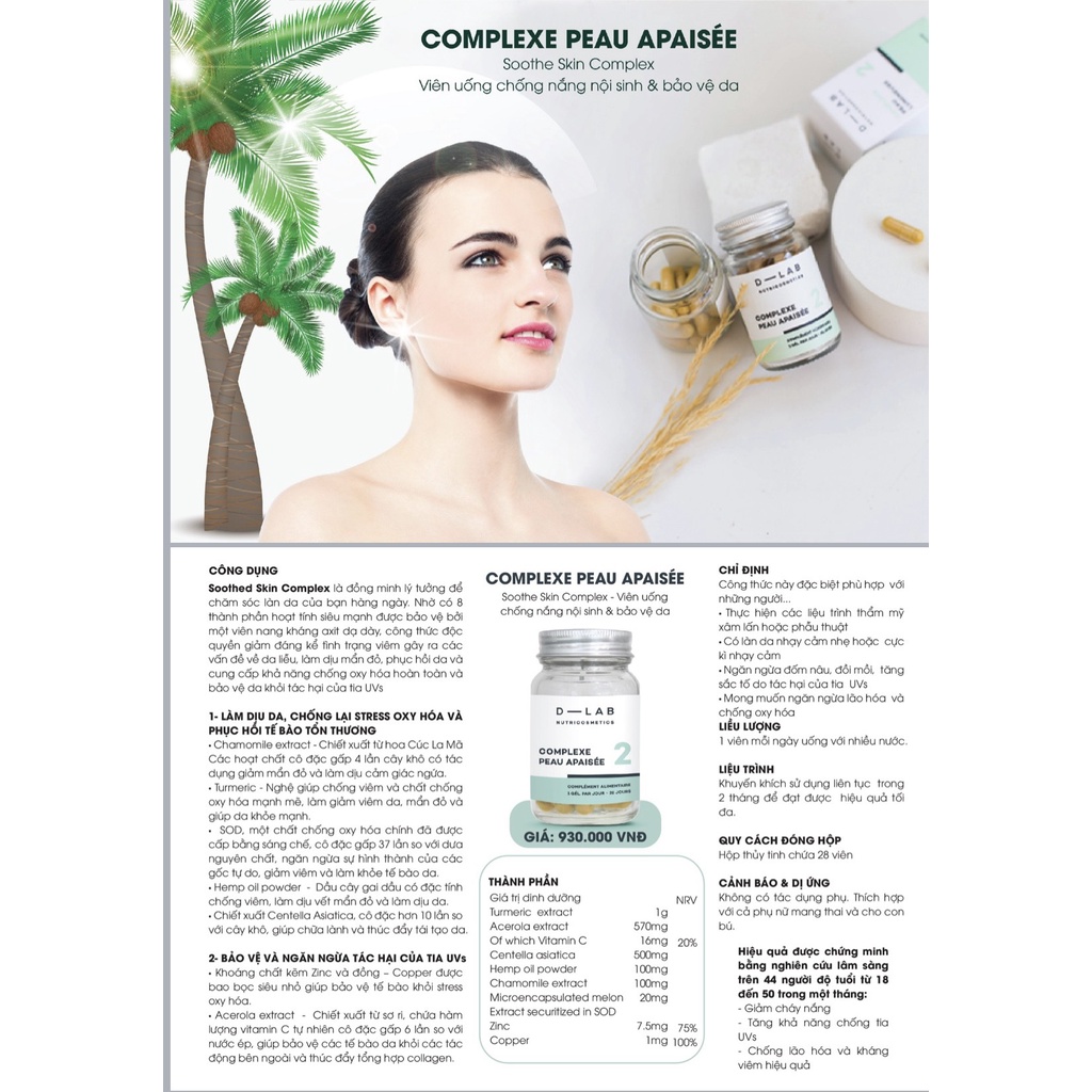 Viên uống chống nắng nội sinh DLAB - Bảo vệ da khỏi tia cực tím và Chống lão hóa da, nâng tone da - 28 viên - Pháp