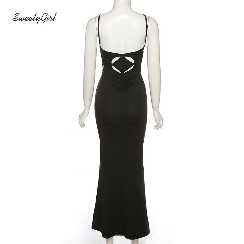 Đầm Hai Dây Ôm Dáng Hở Lưng Cổ Chữ V Màu Trơn Thời Trang Gợi Cảm Cho Nữ