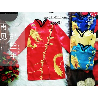 Áo dài phi lụa cao cấp in hình rồng cho bé