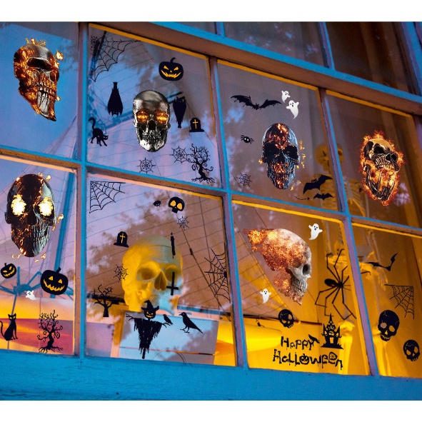 Decal trang trí Halloween hít tĩnh điện - Đầu lâu rực lửa