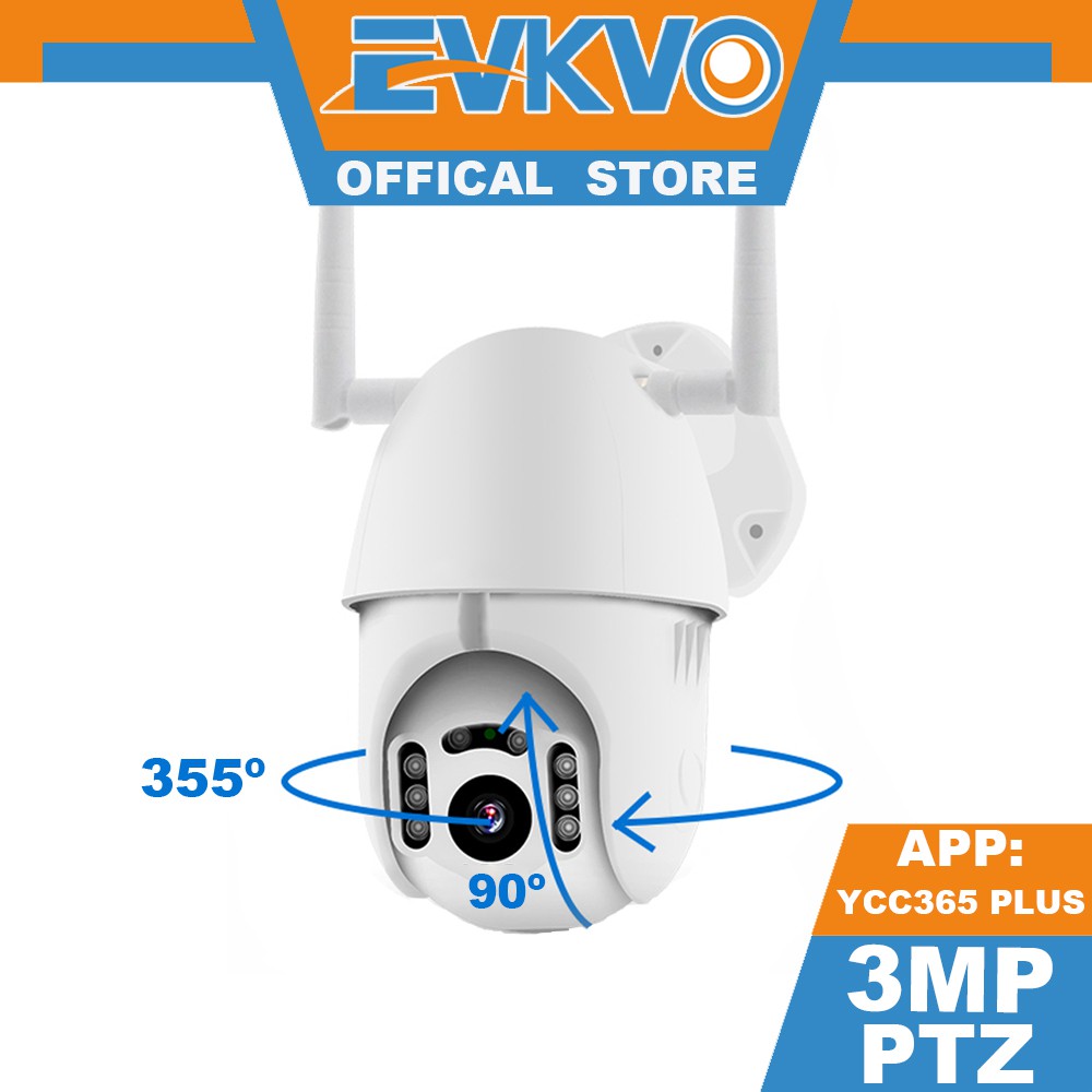 EVKVO - Theo dõi tự động - 4x Digital ZOOM - YCC365 PLUS APP Rotate Outdoor Waterproof FHD 3MP Wireless WIFI PTZ IP Camera CCTV Infrared Night Vision Motion Detection Alarm P2P Home Security Surveillance CCTV Camera