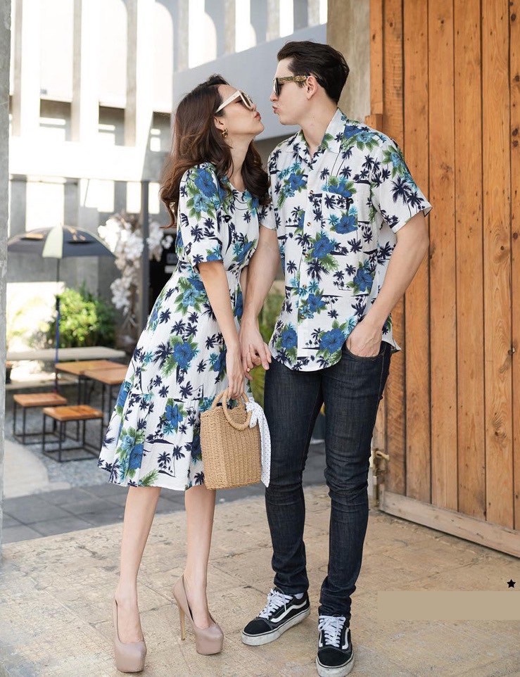 Set đồ đôi áo đôi áo cặp áo tình nhân gồm áo sơ mi và váy nữ chất vải kate thoáng mát hiện đại, set đồ couple CP039