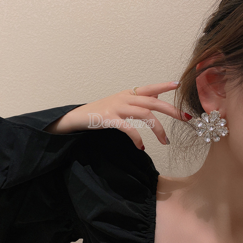 Bông Tai Hình Hoa Đính Đá Kim Cương Toàn Diện Phong Cách Âu Mỹ