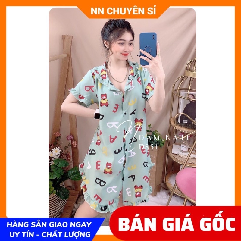 Đầm Nữ Đầm ngủ hoạt hình Vải Kate phom rộng mềm mịn mát in họa tiết hoạt hình dễ thương D851