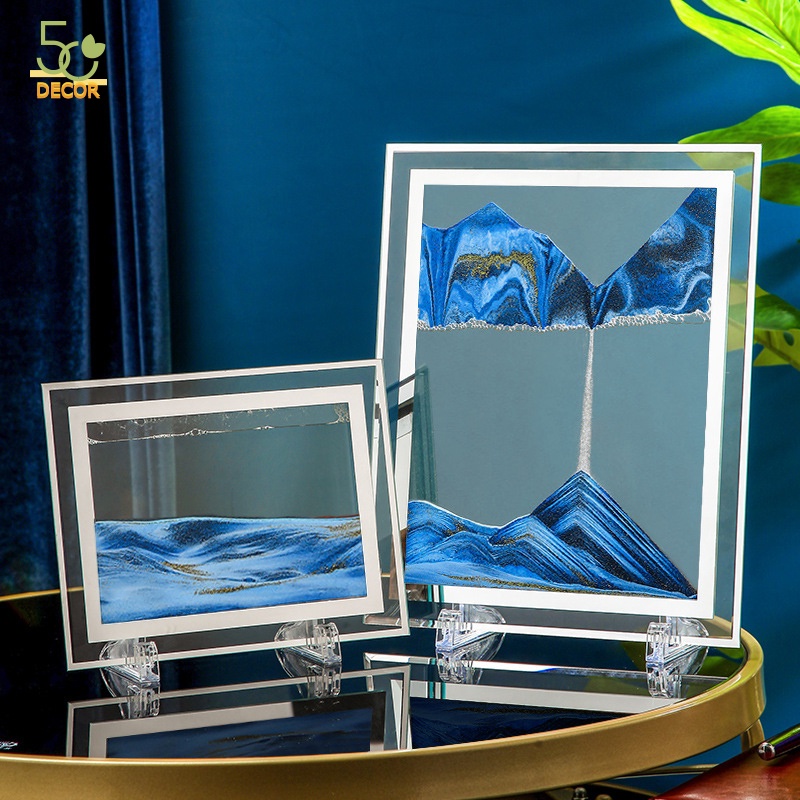 Tranh cát chảy chuyển động 3D, tranh cát lún để bàn trang trí, quà tặng, lưu niệm khung hình chữ nhật