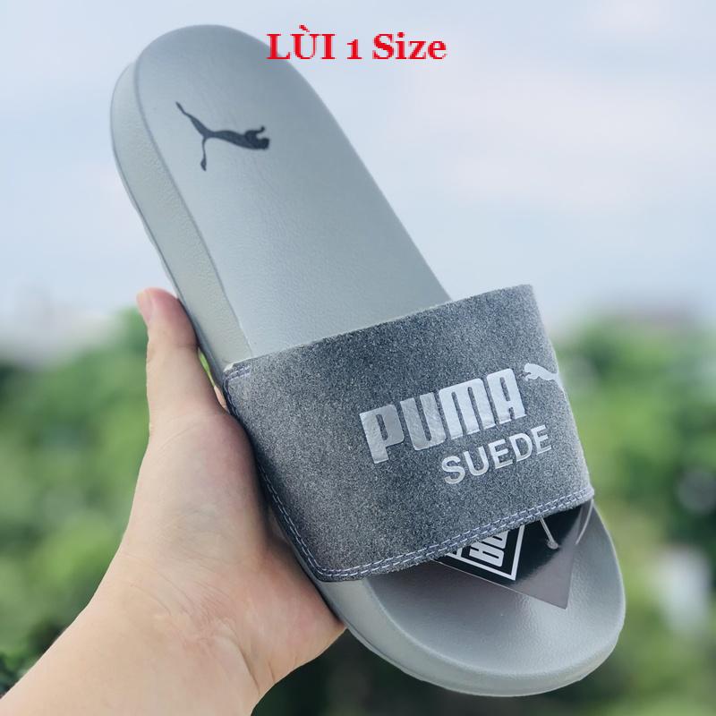 Dép unisex 𝐌𝐋𝐁 𝐏𝐔𝐌𝐀 ❤️FREESHIP + Hộp❤️ dép mlb bóng chày quai ngang thể thao nữ in PUMA da lộn, full-xám
