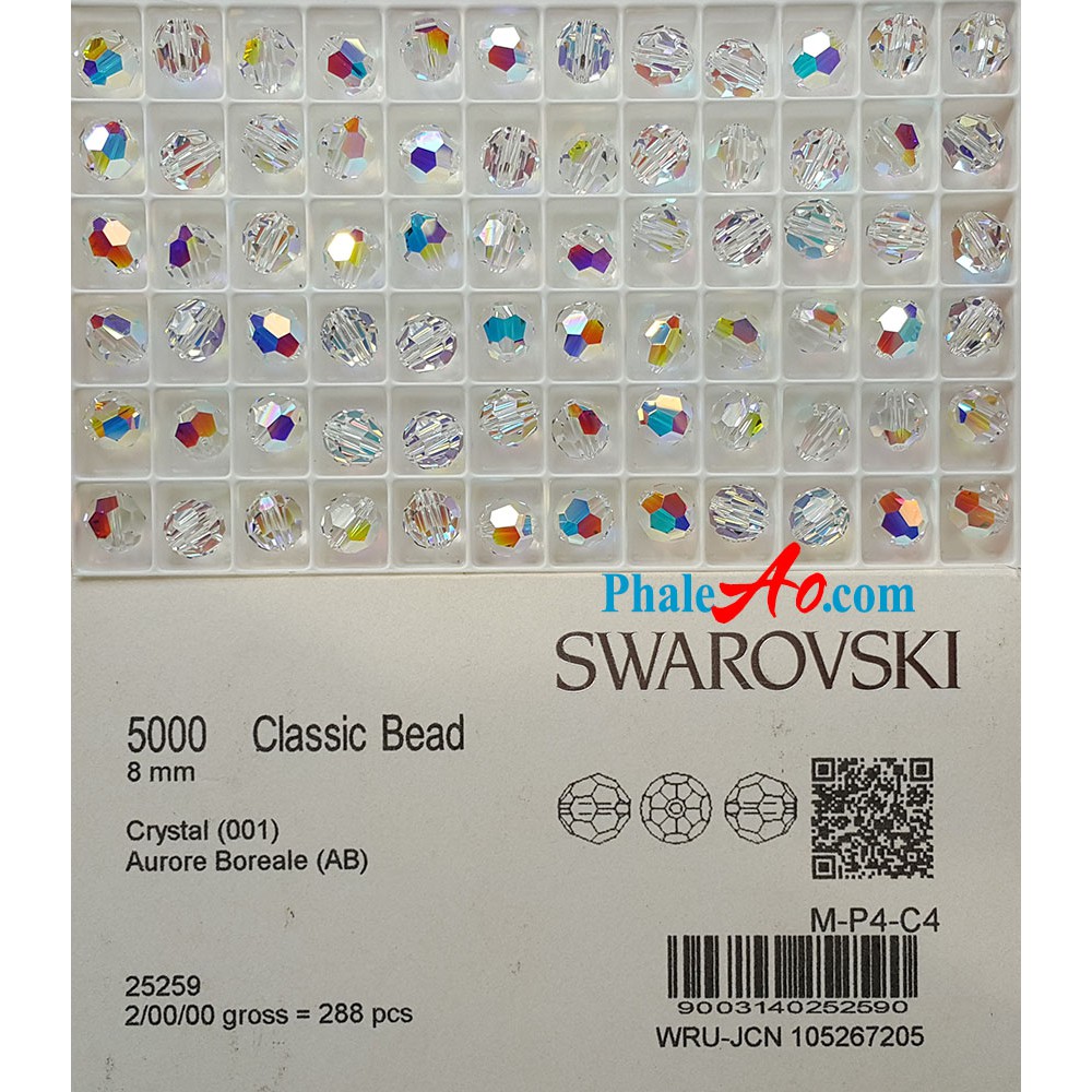 SWAROVSKI Pha lê Áo hạt tròn 4,6,8,10ly - 5000 classic bead 001AB Crystal Aurore Boreale, tặng dây xỏ - PhaleAo