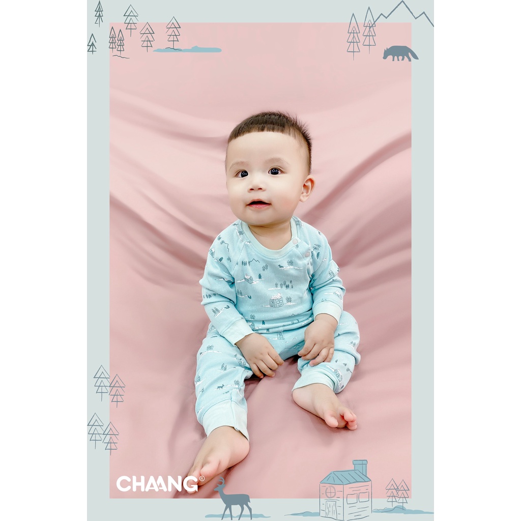 Bộ dài tay trẻ em vải tăm mềm mại họa tiết Snow Chaang