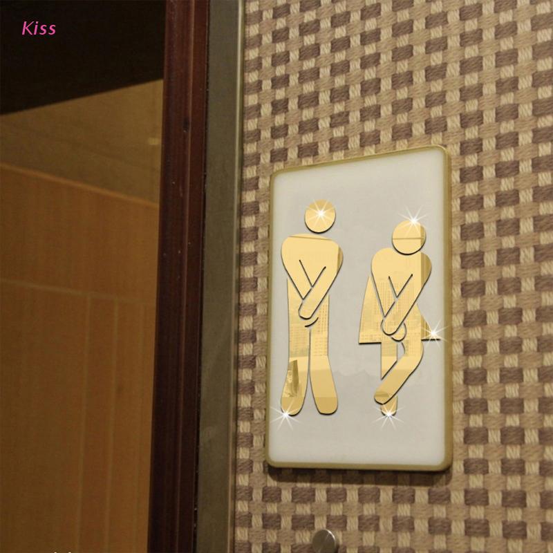 Miếng dán tường bằng acrylic tráng gương in logo kiss 3D trang trí phòng tắm/nhà vệ sinh